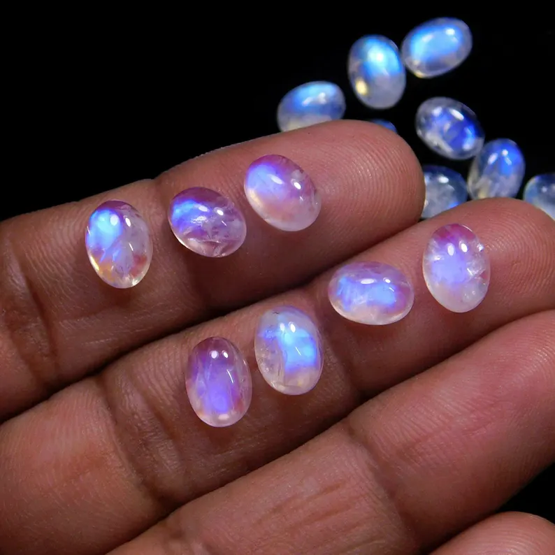 Rainbow Moonstone Oval Cabochon 6x8mm